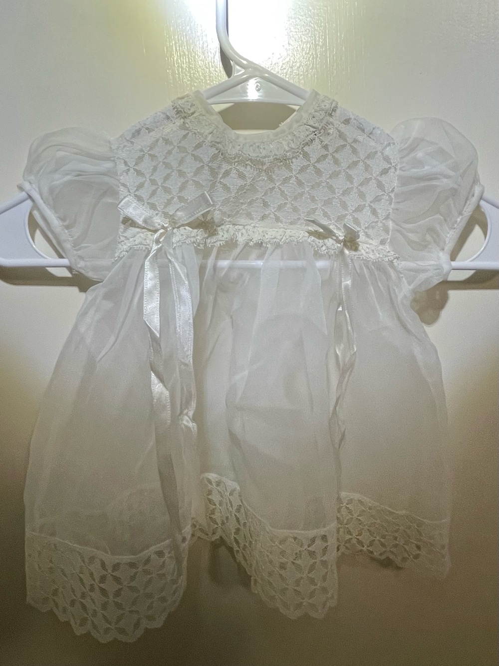 Vintage Carol Joy White Baby Girl Lace and Organza Dress